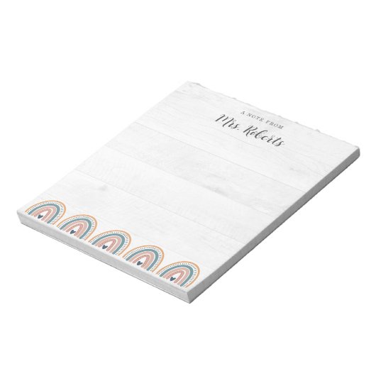 Rustikaler Lehrer Wertschätzung Boho Rainbow Notizblock (Rotiert)