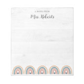 Rustikaler Lehrer Wertschätzung Boho Rainbow Notizblock (Vorderseite)