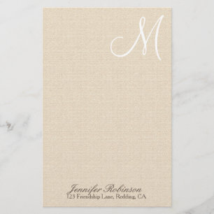 Rustikaler Leinenblick mit weißem Monogramm Briefpapier