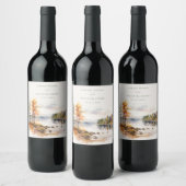 Rustikaler Leinenprint mit Herbstsee Hochzeit Weinetikett (Flaschen)