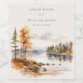 Rustikaler Leinenprint mit Herbstsee Hochzeit Weinetikett (Einzelnes Label)