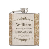 Rustikaler Leinwand-Spitze-Hochzeits-Trauzeuge Flachmann (Vorderseite)