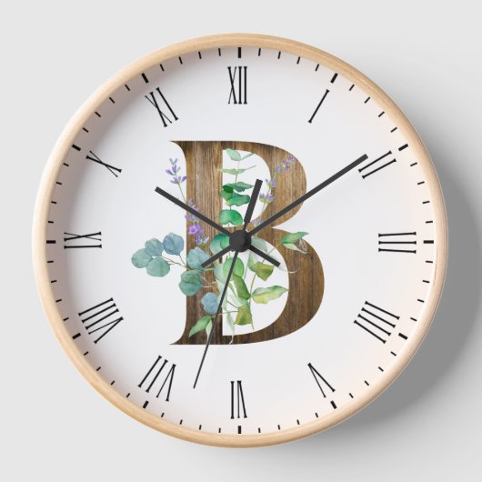 Rustikaler Letter B-Holzrahmen Uhr (Vorderseite)