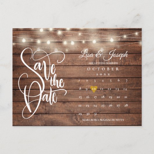 Rustikaler Lichtkalender QR-Code Foto Save-the-Dat Ankündigungspostkarte (Vorderseite)