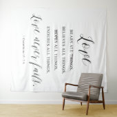 Rustikaler „Liebe versagt nie“ Hochzeits-Hintergru Wandteppich (Beispiel (Horizontal))