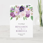 Rustikaler Lila-Blumen Einheits-QR-Code-Hochzeit Einladung (Vorderseite)
