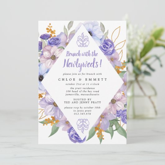 Rustikaler Lila Brunch mit der Einladung (Stehend Vorderseite)