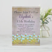 Rustikaler Lila Geburtstag Einladung (Stehend Vorderseite)