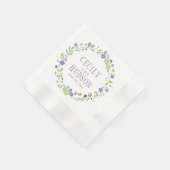 Rustikaler lila-grüner Blumenkranz Hochzeit Serviette (Ecke)