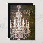 Rustikaler lila Kronleuchter aus Barnholz Einladung (Vorne/Hinten)