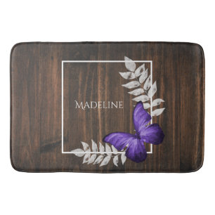 Rustikaler Lila Schmetterling Personalisiert Bath Badematte