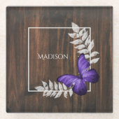 Rustikaler Lila Schmetterling Personalisiert Glass Glasuntersetzer (Vorderseite)