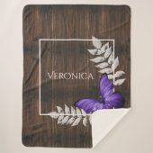 Rustikaler Lila Schmetterling Personalisiert Sherpadecke (Vorderseite)