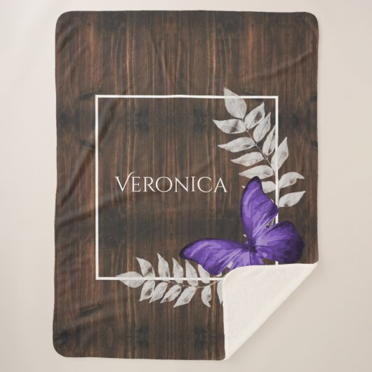 Rustikaler Lila Schmetterling Personalisiert Sherpadecke (Vorderseite)
