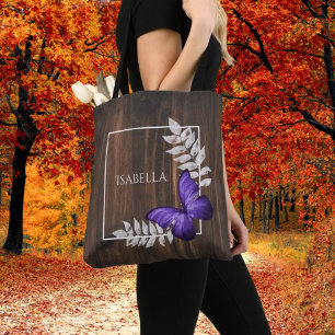 Rustikaler Lila Schmetterling Personalisiert Tote  Tasche