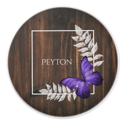 Rustikaler Lila Schmetterling, Personalisierte Ker Keramikknauf (Vorderseite)