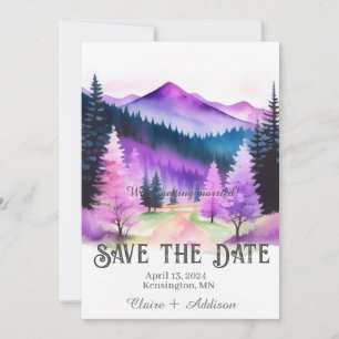 Rustikaler Lila und blauer Wasserfarbenwald Save The Date