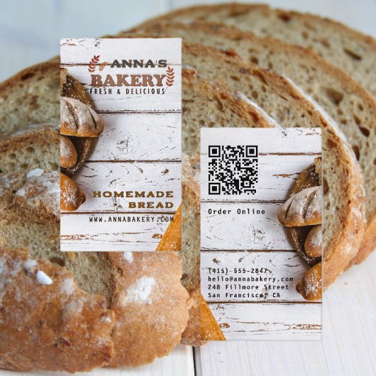 Rustikaler lokaler hausgemachter Bäckerei-QR-Code Visitenkarte
