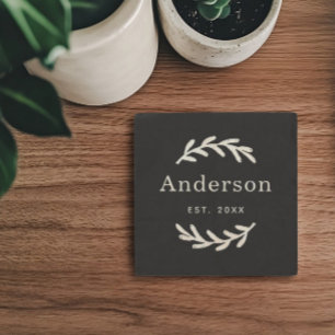 Rustikaler Lorbeerkranz-Monogramm Gründungsdatum Steinuntersetzer