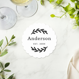 Rustikaler Lorbeerzweig-Kranz Weiße Hochzeit Untersetzer