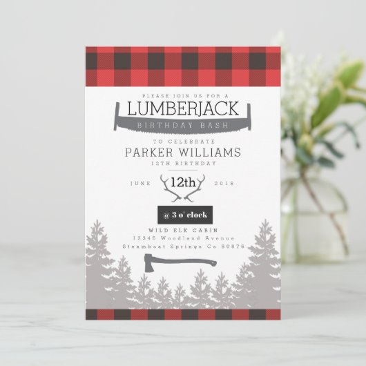 Rustikaler Lumberjack Geburtstagsbash Einladung (Stehend Vorderseite)