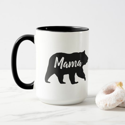 Rustikaler Mama-Bär Einfache Schwarz-Weiß-Kaffee-T Tasse (Mit Donut)