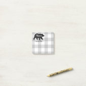 Rustikaler Mama Bär Grau Schwarze Monogramm Name 3 Post-it Klebezettel (Auf Schreibtisch)