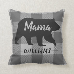 Rustikaler Mama Bear Buffalo Karierter Monogramm N Kissen