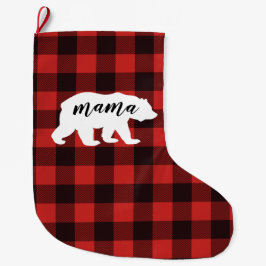 Rustikaler Mama Bear Red & Black Buffalo Kariert Großer Weihnachtsstrumpf