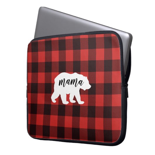 Rustikaler Mama Bear Red & Black Buffalo Kariert Laptopschutzhülle (Vorderseite Links)