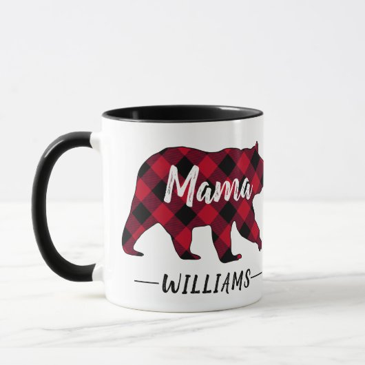Rustikaler Mama Bear Red Buffalo Kariert Monogramm Tasse (Links)