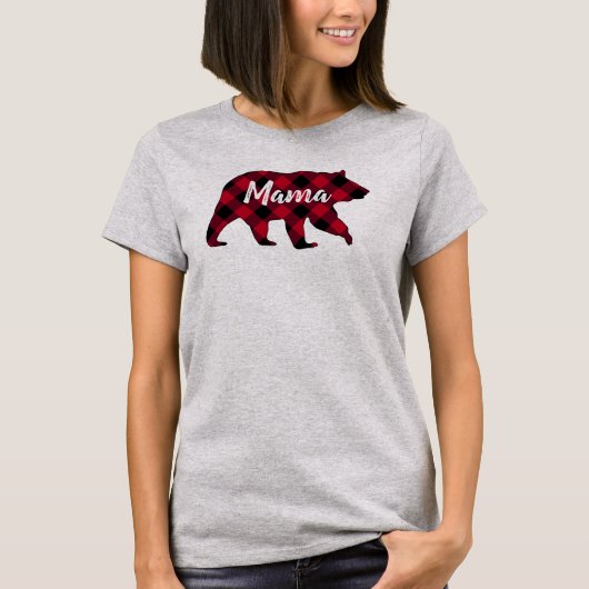 Rustikaler Mama Bear Red Buffalo Kariert T-Shirt (Vorderseite)