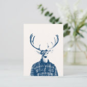 Rustikaler Mann Buck mit Antlern in Blau und Creme Postkarte (Stehend Vorderseite)