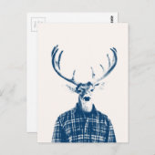 Rustikaler Mann Buck mit Antlern in Blau und Creme Postkarte (Vorne/Hinten)