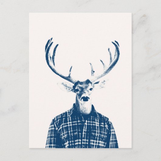 Rustikaler Mann Buck mit Antlern in Blau und Creme Postkarte (Vorderseite)