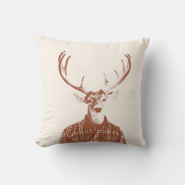 Rustikaler Mann Buck mit Antlern in Burnt Orange Kissen (Vorderseite)