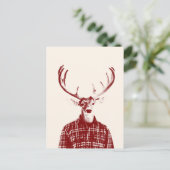 Rustikaler Mann Buck mit Antlern in Rot und Creme Postkarte (Stehend Vorderseite)