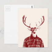 Rustikaler Mann Buck mit Antlern in Rot und Creme Postkarte (Vorne/Hinten)