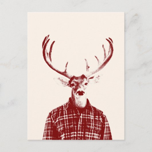 Rustikaler Mann Buck mit Antlern in Rot und Creme Postkarte (Vorderseite)