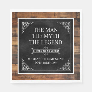 Rustikaler Mann Myth Legend 50. Geburtstag Schwarz Serviette