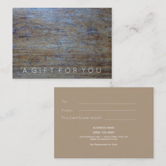 Rustikaler männlicher Geschenkgutschein des Holz-| Rabattkarte (Vorne/Hinten)