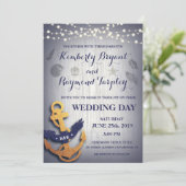 Rustikaler Marine-Goldseeanker-kundenspezifische Einladung (Stehend Vorderseite)