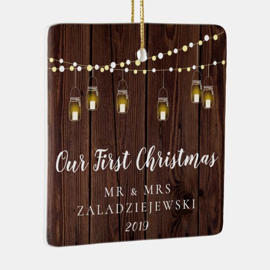 Rustikaler Mason Jar beleuchtet unsere ersten Weih Keramikornament (Rechts)