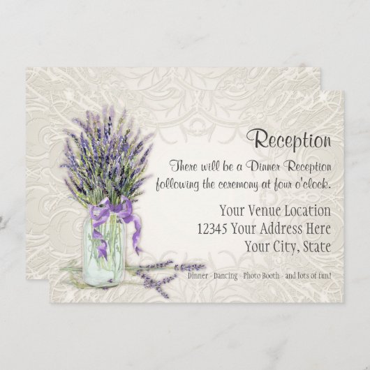 Rustikaler Mason Jar Lace in Lavender Floral Einladung (Vorne/Hinten)