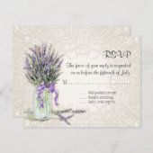 Rustikaler Mason Jar Lace in Lavender Floral RSVP Karte (Vorne/Hinten)