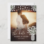 Rustikaler Mason Jar Lights Hochzeit Speichern Sie Save The Date (Vorderseite)