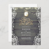 Rustikaler Mason Jar Lights Holding Lace Save the Ankündigungspostkarte (Vorne/Hinten)