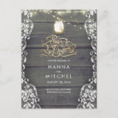 Rustikaler Mason Jar Lights Holding Lace Save the Ankündigungspostkarte (Vorderseite)