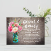 Rustikaler Mason Jar mit Blume Brunch und Bubbly Einladung (Stehend Vorderseite)