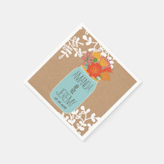 Rustikaler Mason Jar mit Blume zum Papier Serviette (Ecke)